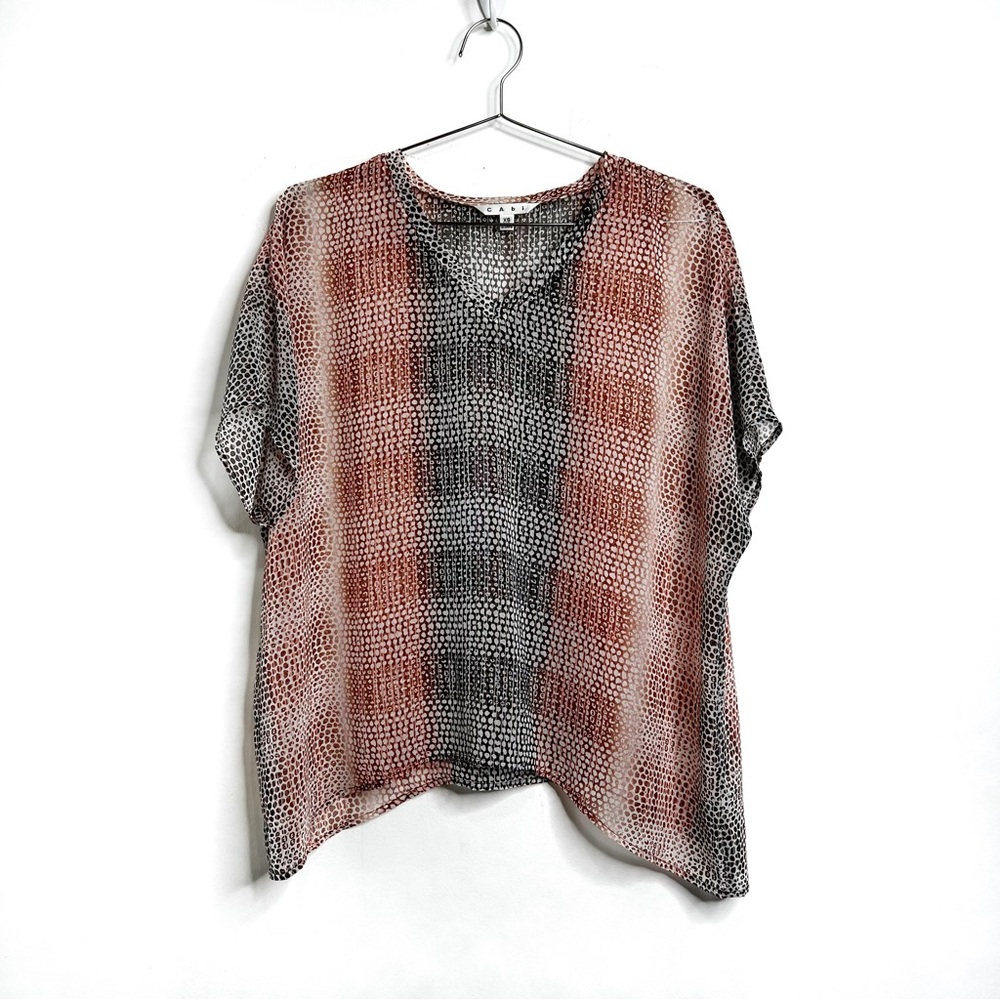 CAbi Style #240 Sheer Boxy Top Snakeskin Dot Print Size XS